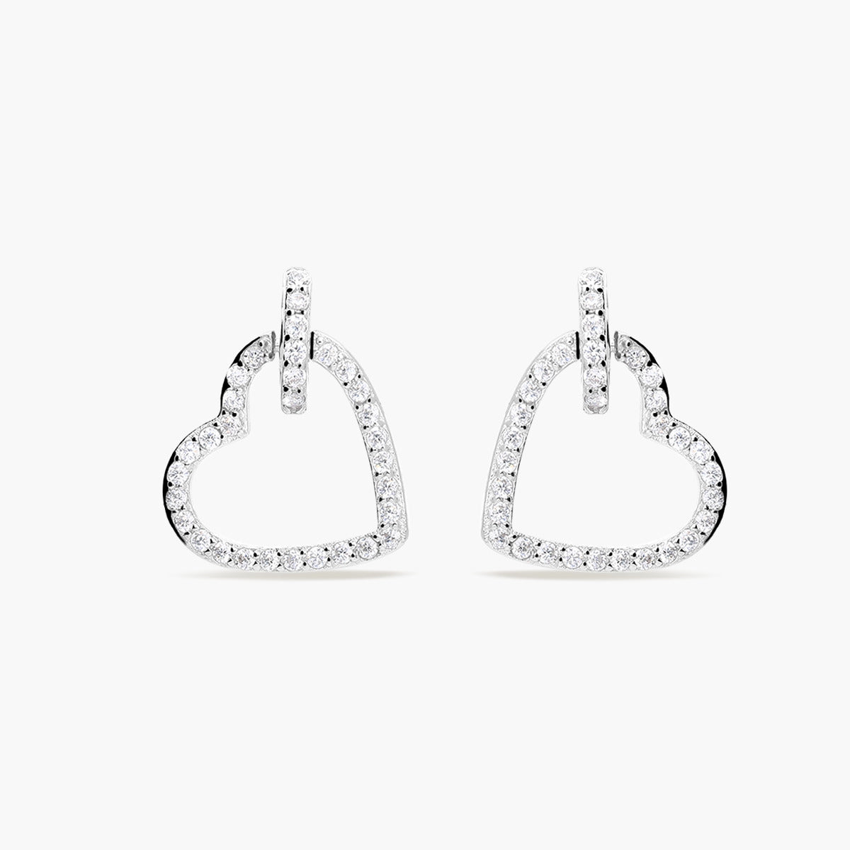 Pendientes silueta corazón de plata 1ª ley circonitas 15 mm