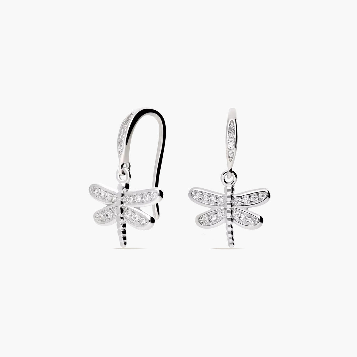 Pendientes largos libélula de plata 1ª ley circonitas 19 mm