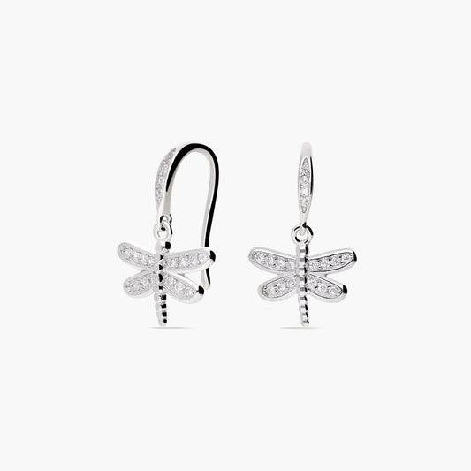 Pendientes largos libélula de plata 1ª ley circonitas 19 mm
