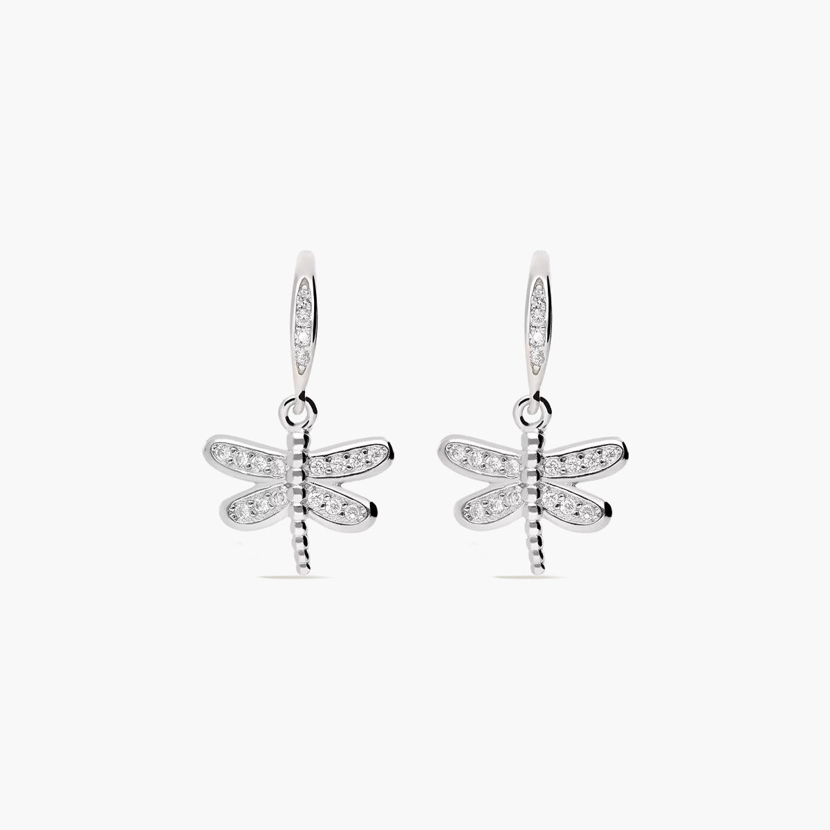 Pendientes largos libélula de plata 1ª ley circonitas 19 mm