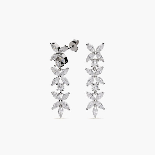 Pendientes largos flor de plata 1ª ley circonitas 28 mm