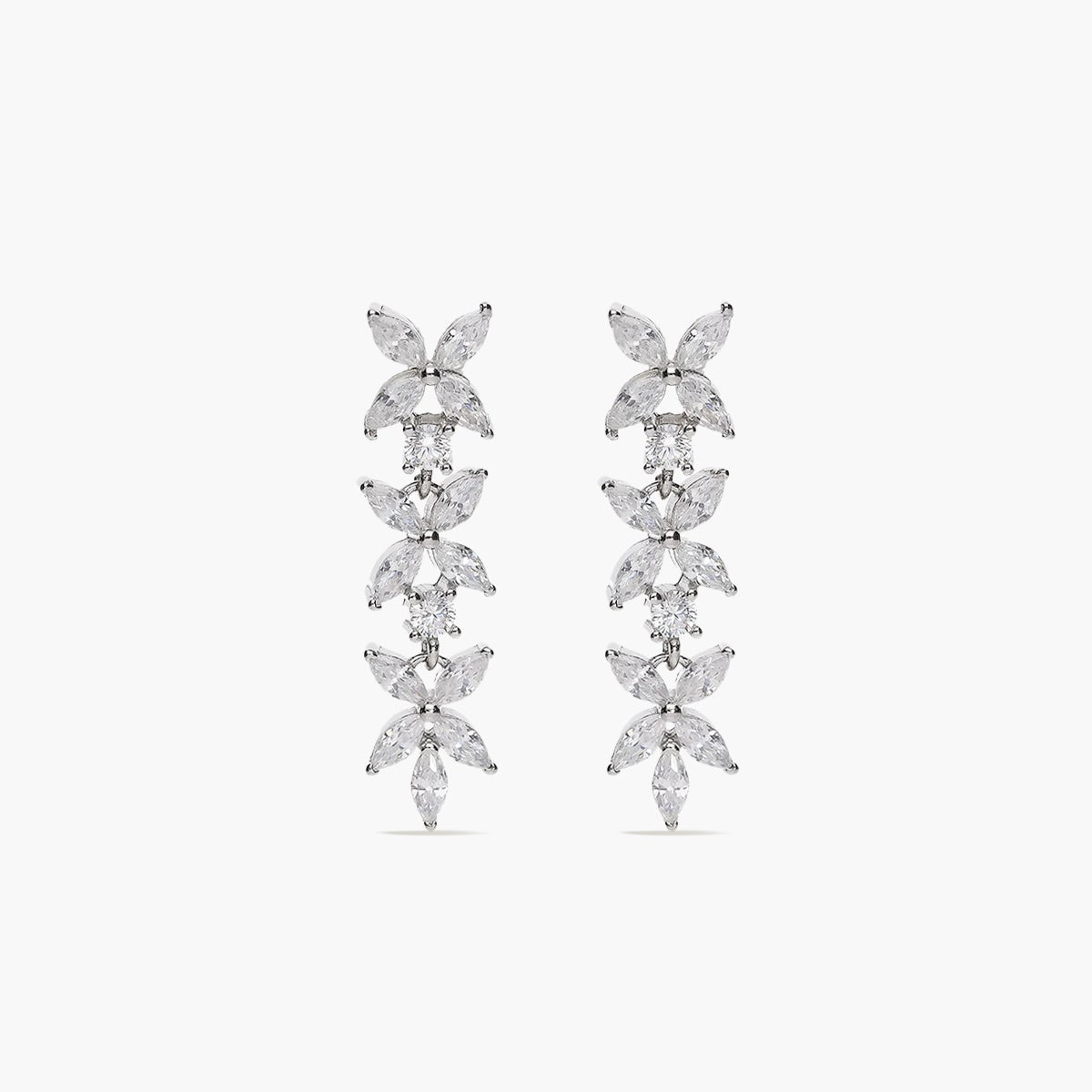 Pendientes largos flor de plata 1ª ley circonitas 28 mm