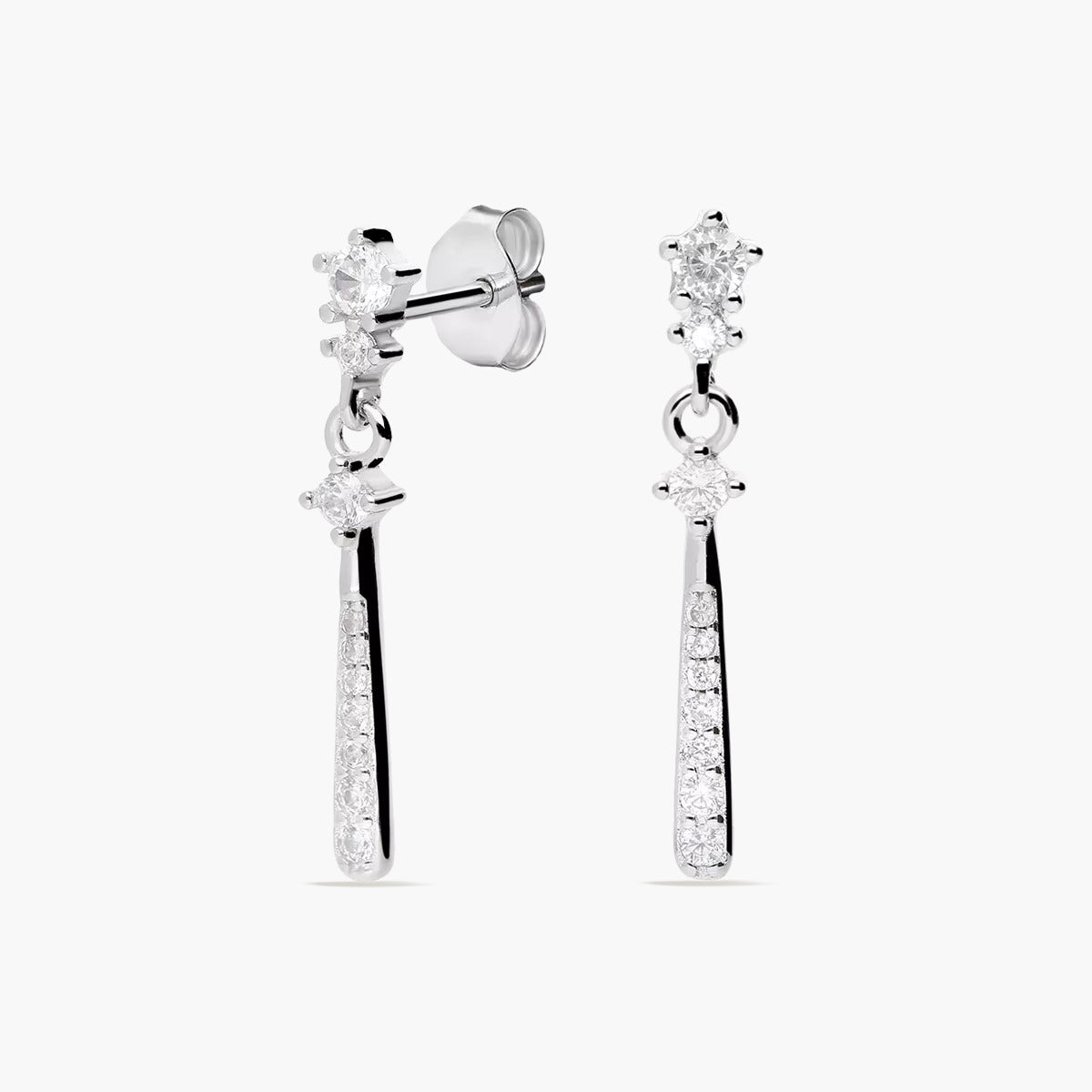 Pendientes largos de plata 1ª ley circonitas 23 mm