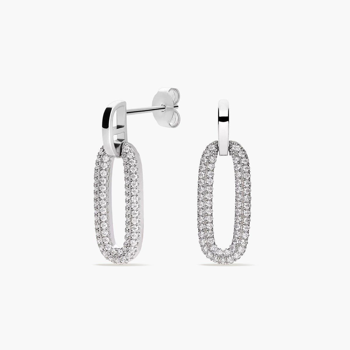 Pendientes largos ovales de plata 1ª ley circonitas 28 mm