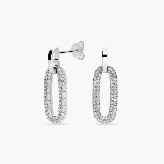 Pendientes largos ovales de plata 1ª ley circonitas 28 mm