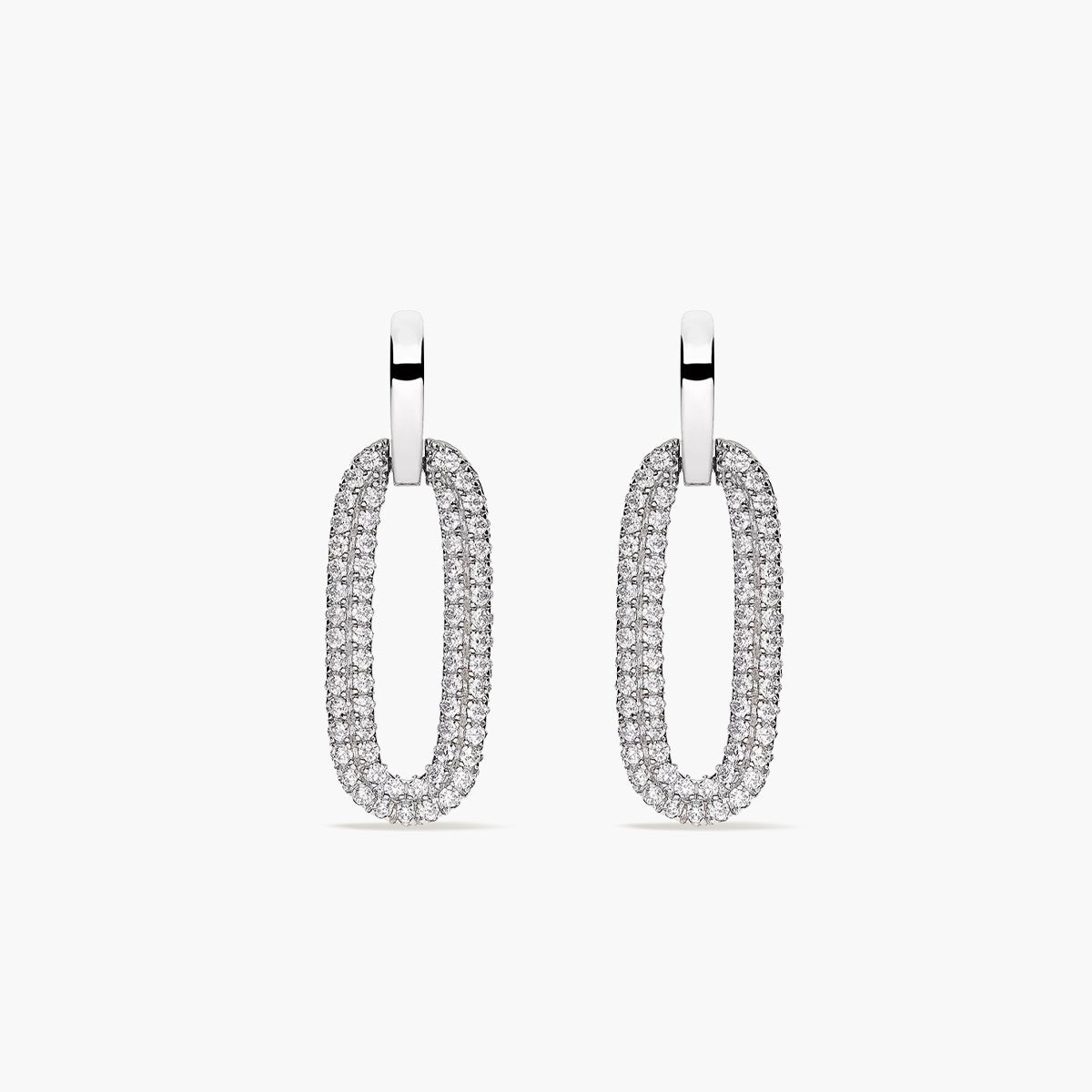 Pendientes largos ovales de plata 1ª ley circonitas 28 mm