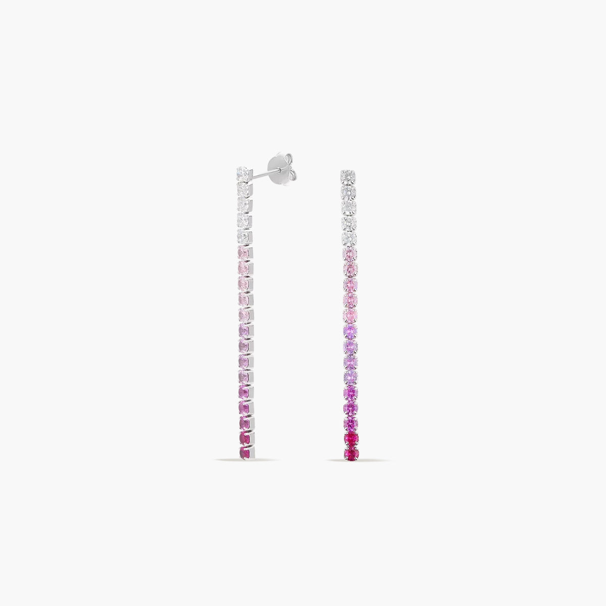 Pendientes largos de plata 1ª ley circonitas rosa 48 mm RAINBOW TENNIS