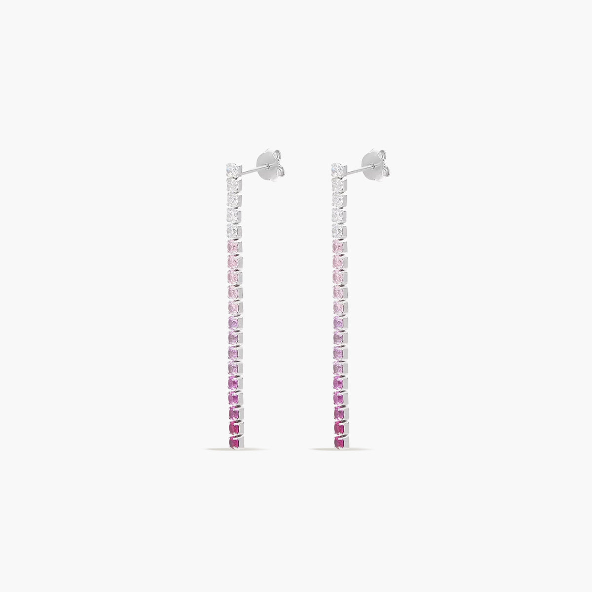 Pendientes largos de plata 1ª ley circonitas rosa 48 mm RAINBOW TENNIS