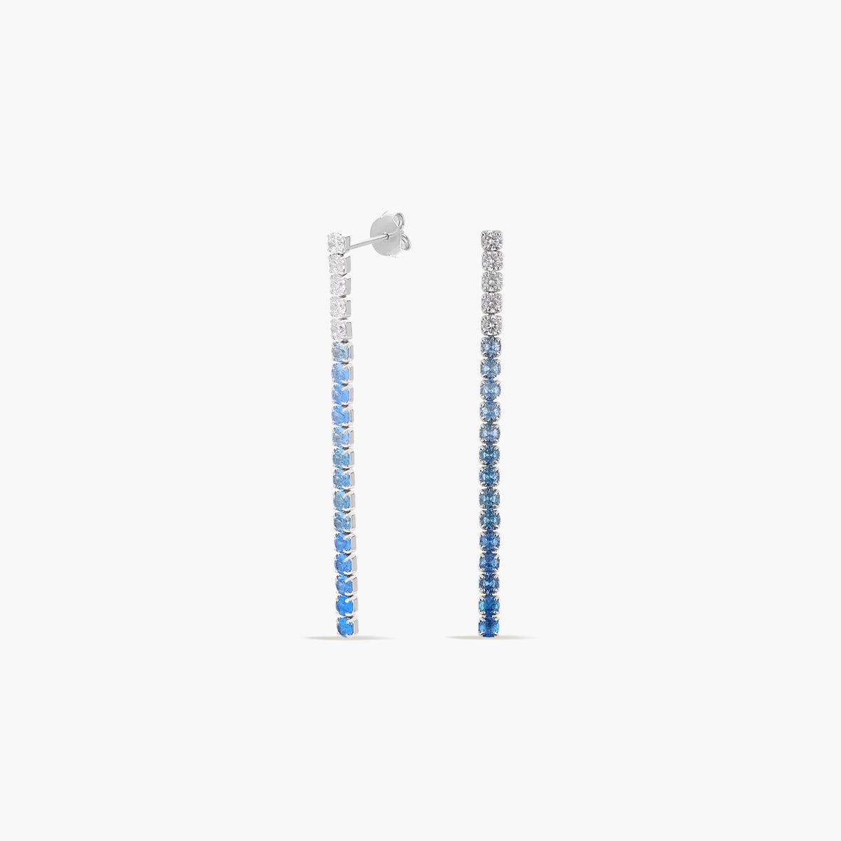 Pendientes largos de plata 1ª ley circonitas azul 48 mm RAINBOW TENNIS
