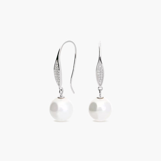 Pendientes largos de plata 1ª ley con perlas y circonitas 32 mm