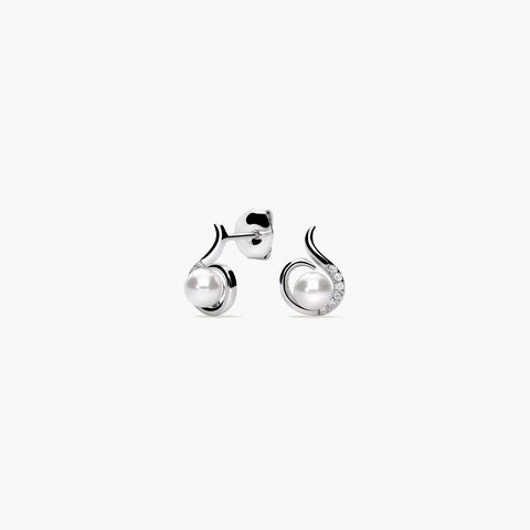 Pendientes de plata 1ª ley con perlas y circonitas 11 mm