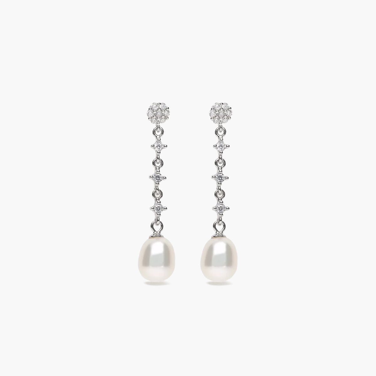 Pendientes largos de plata 1ª ley con perlas y circonitas 38 mm