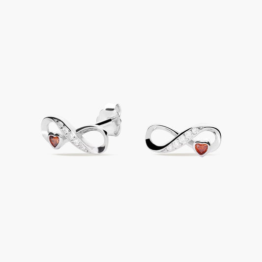 Pendientes infinito y corazón de plata 1ª ley circonitas 12 mm