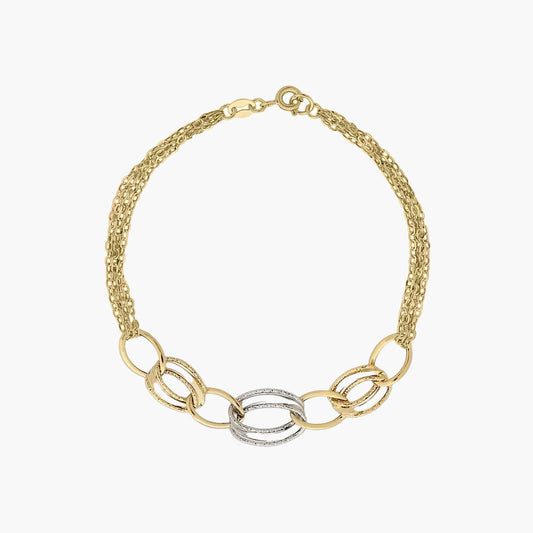 Pulsera de oro bicolor 18K eslabón anillas con cadena 19 cm