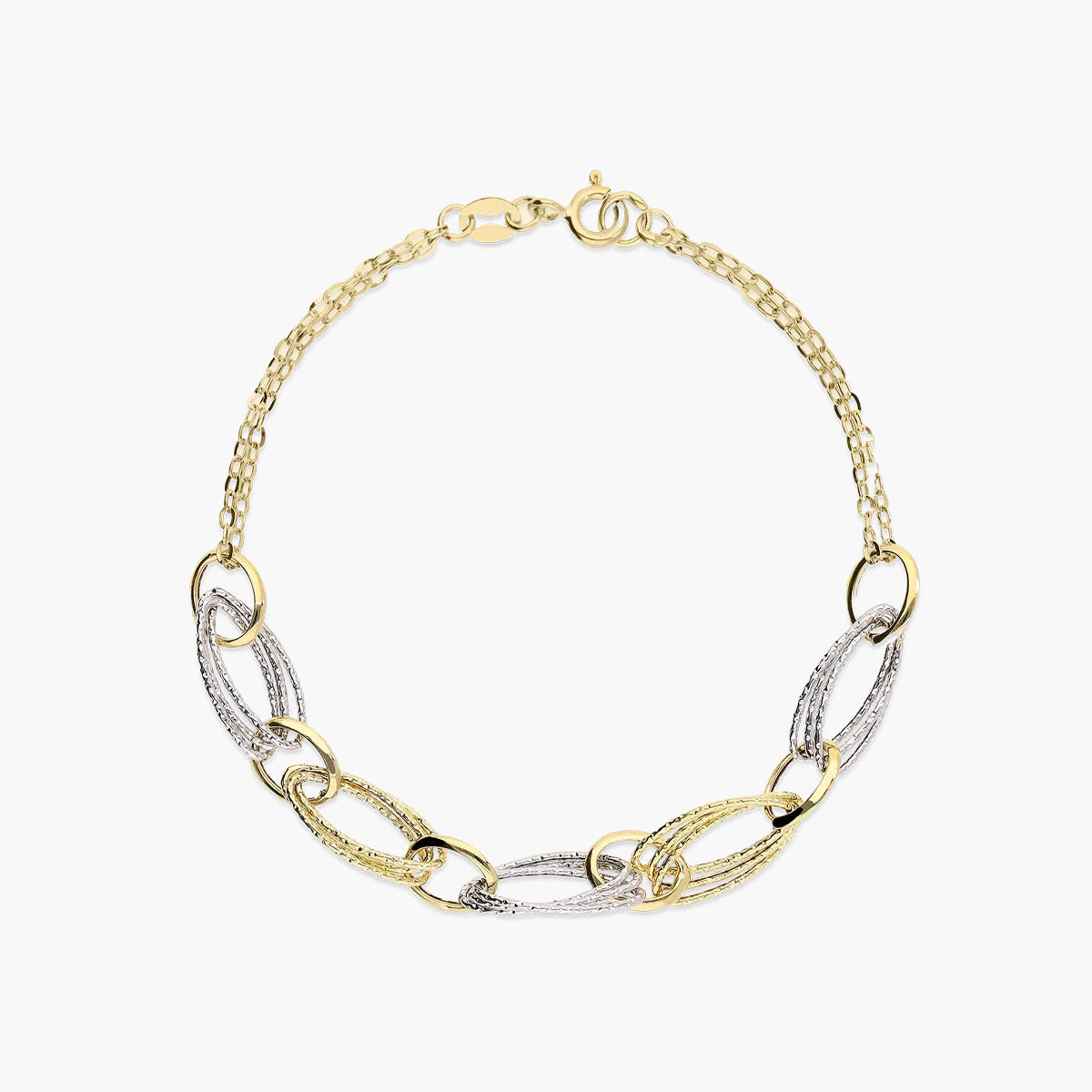 Pulsera de oro bicolor 18K eslabón anillas con cadena 19 cm
