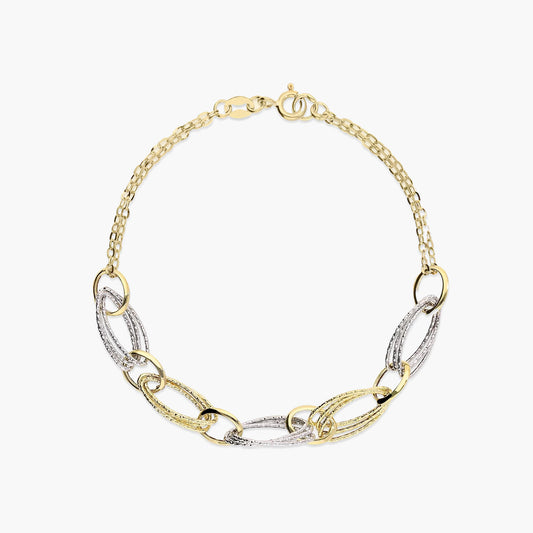 Pulsera de oro bicolor 18K eslabón anillas con cadena 19 cm