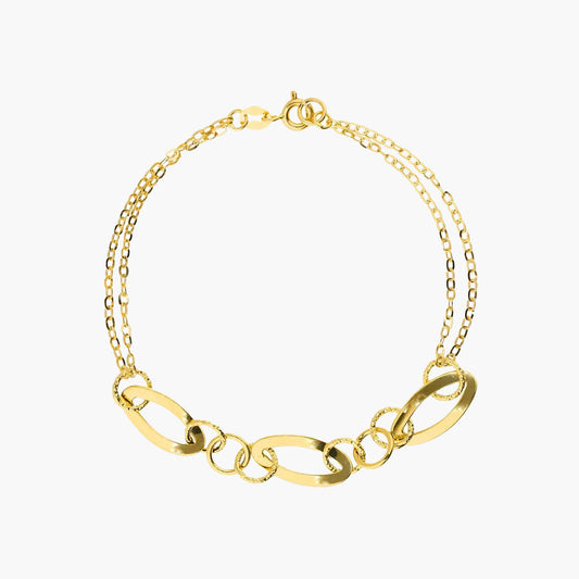 Pulsera de oro 18K eslabón anillas con doble cadena 19 cm