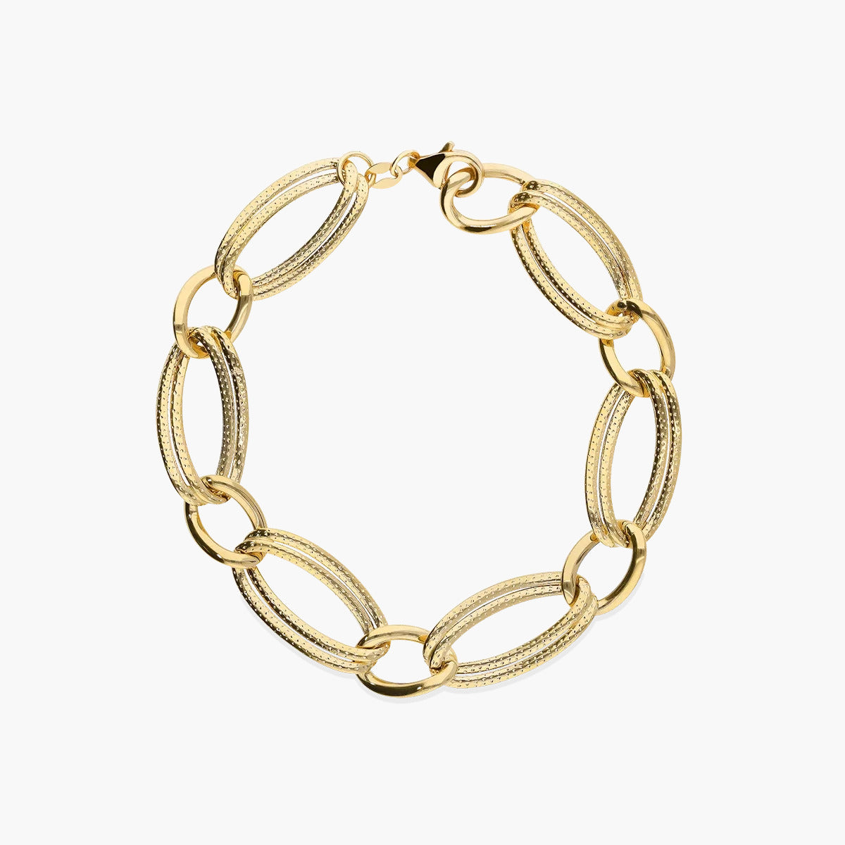 Pulsera de oro 18K eslabón doble anillas 19 cm