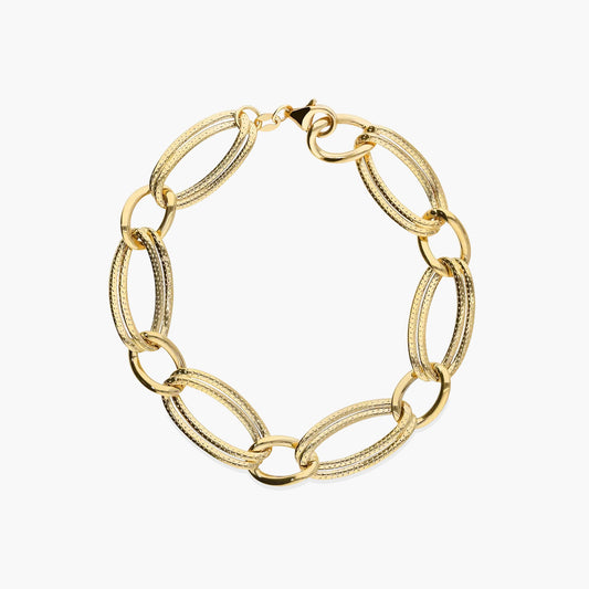 Pulsera de oro 18K eslabón doble anillas 19 cm