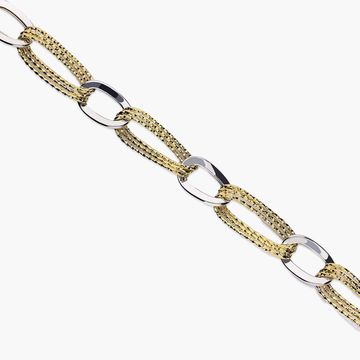 Pulsera de oro bicolor 18K eslabón anillas 19 cm