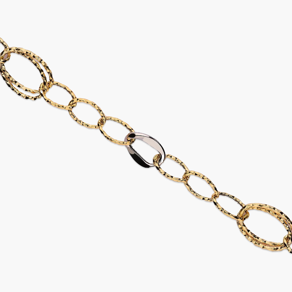 Pulsera de oro bicolor 18K eslabón anillas 19 cm