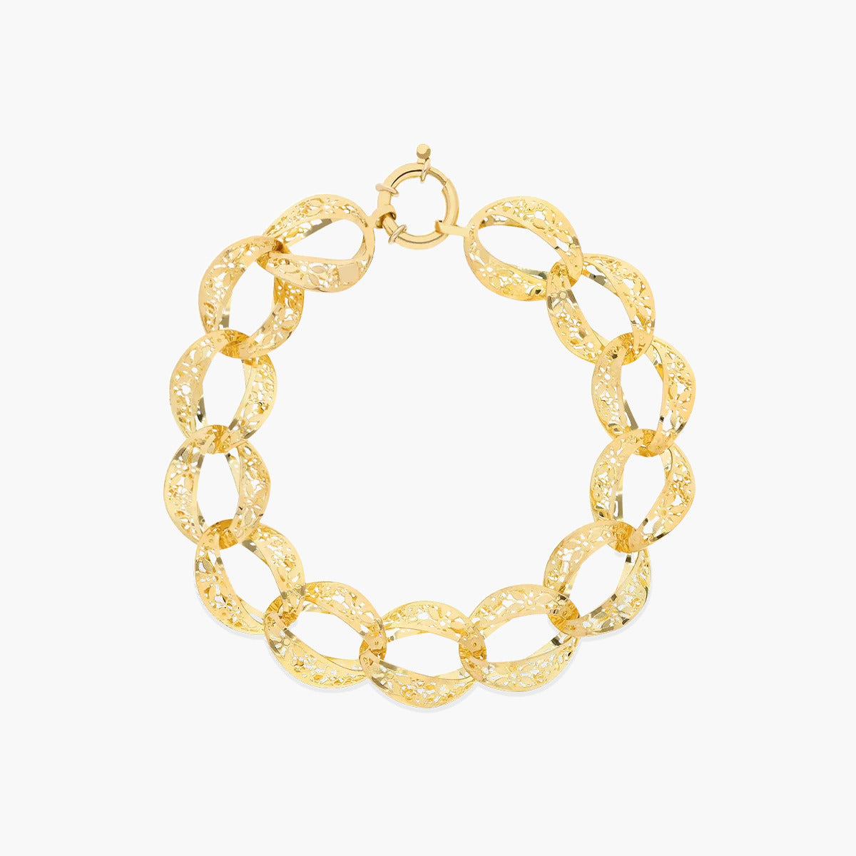Pulsera reversible de oro 18K eslabón filigranda en forma de flor 20 cm