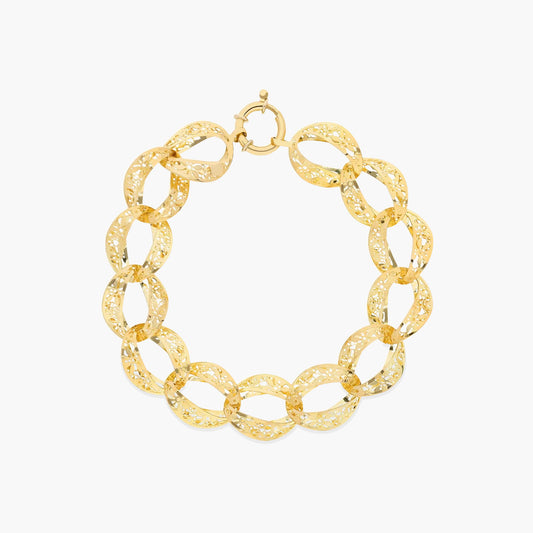 Pulsera reversible de oro 18K eslabón filigranda en forma de flor 20 cm