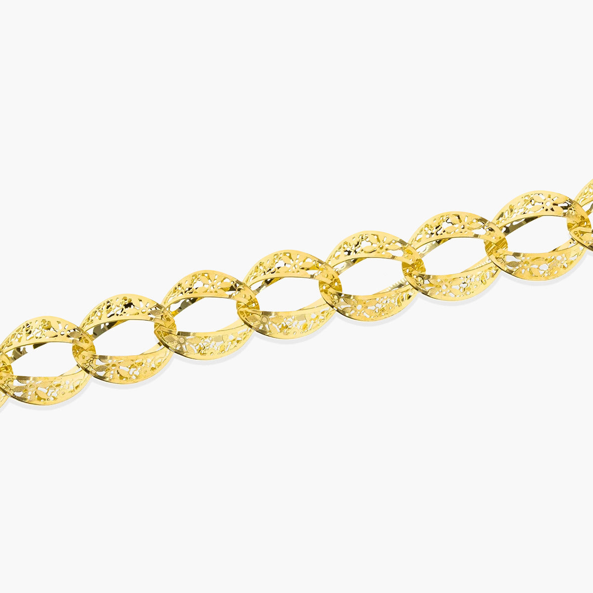 Pulsera reversible de oro 18K eslabón filigranda en forma de flor 20 cm