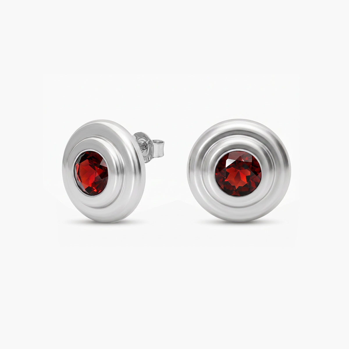 Pendientes redondos de plata 1ª ley granate rojo 16 mm MONOLITH