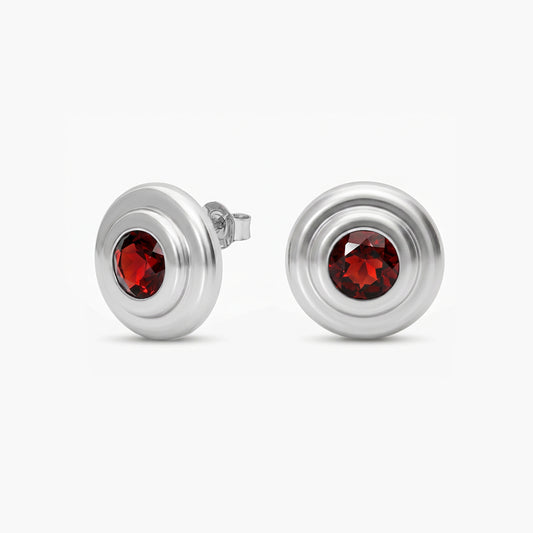 Pendientes redondos de plata 1ª ley granate rojo 16 mm MONOLITH