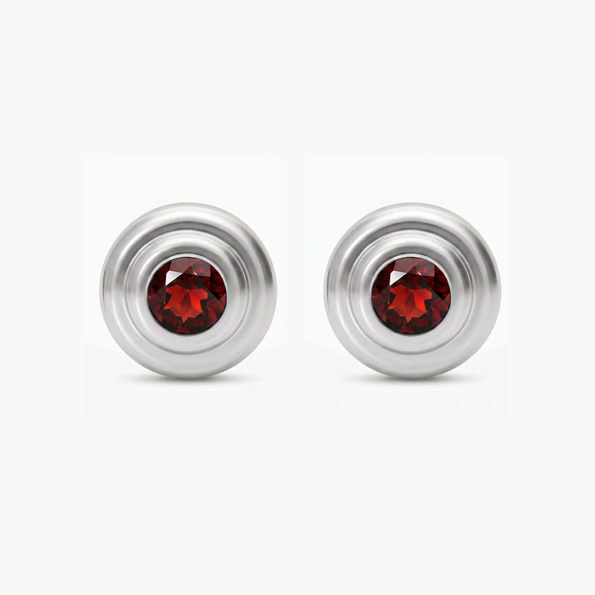 Pendientes redondos de plata 1ª ley granate rojo 16 mm MONOLITH