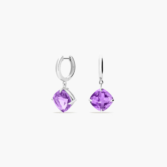 Pendientes de aro de plata 1ª ley amatista violeta 14 mm PRISM