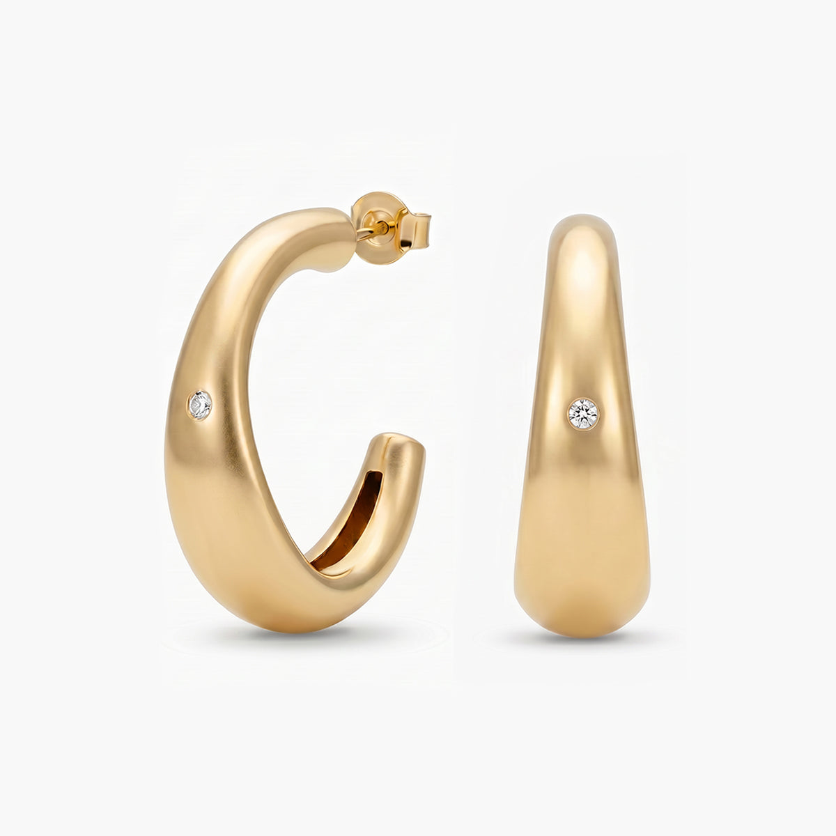 Pendientes de aro de plata 1ª ley con baño de oro 18K topacio blanco 30x10 mm BLOWN