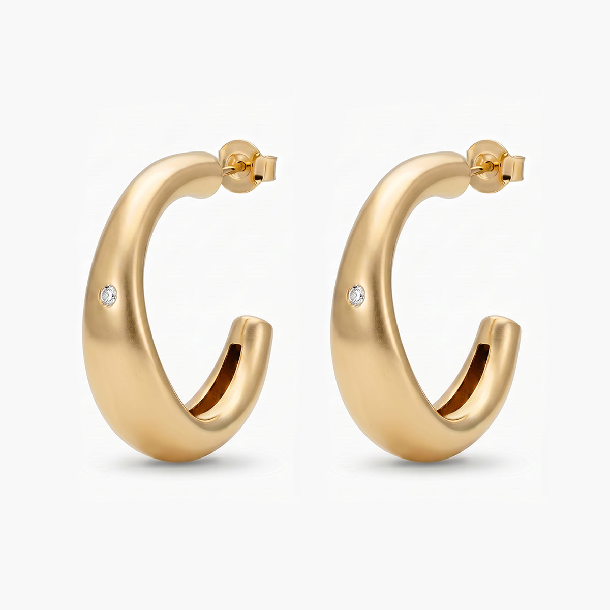 Pendientes de aro de plata 1ª ley con baño de oro 18K topacio blanco 30x10 mm BLOWN