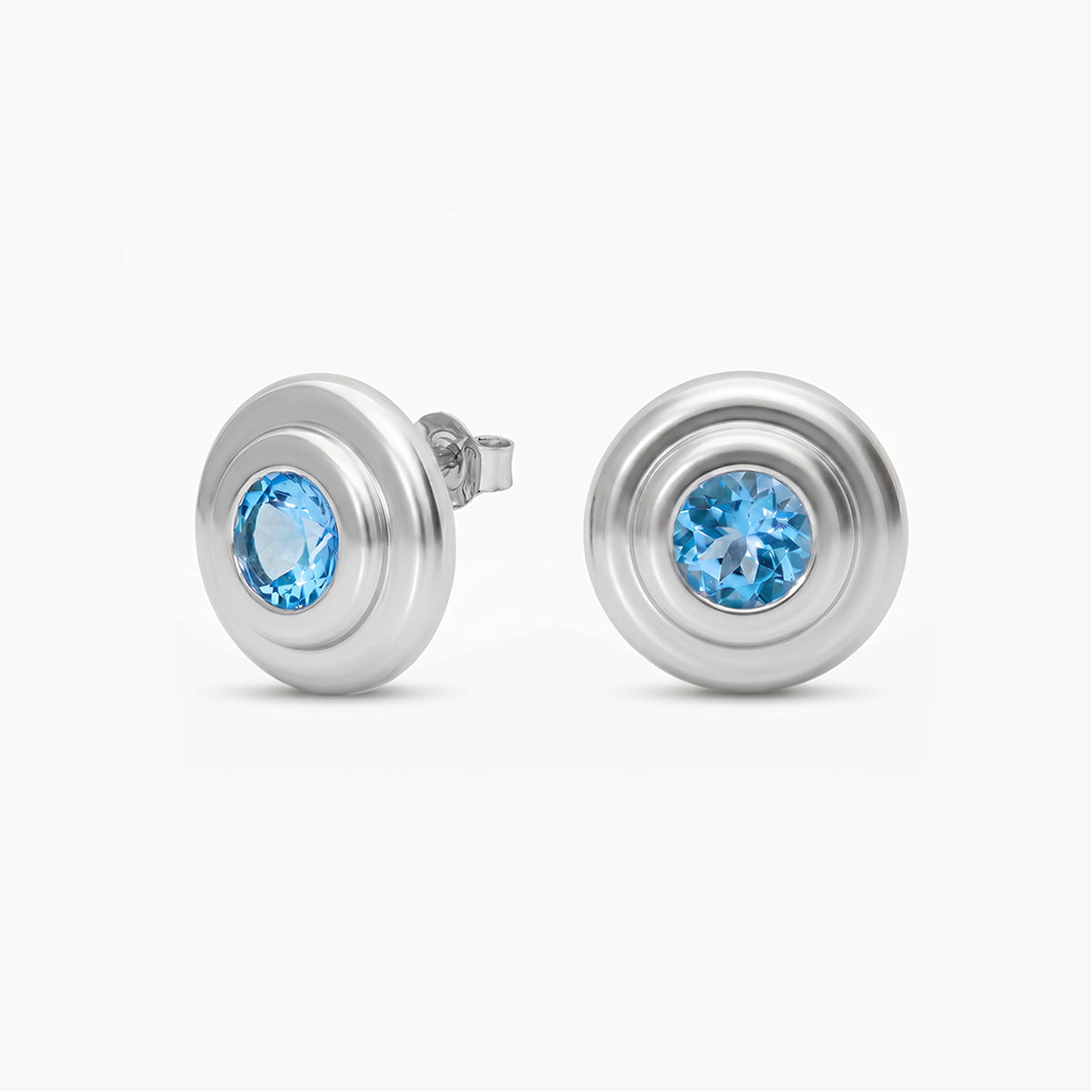 Pendientes redondos de plata 1ª ley topacio azul 16 mm MONOLITH