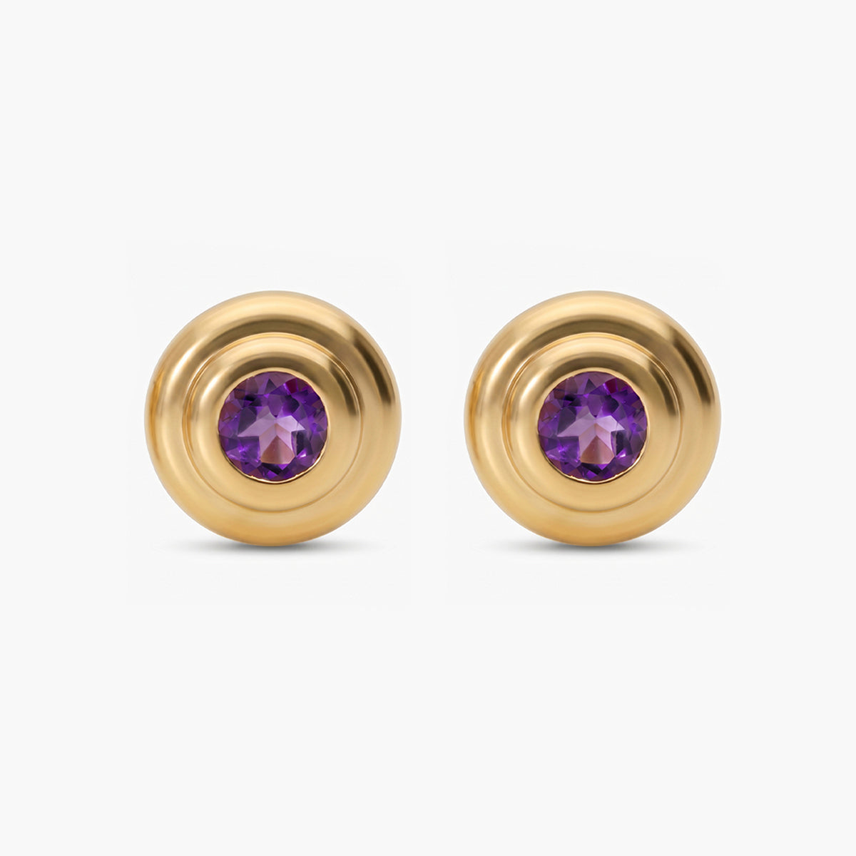 Pendientes redondos de plata 1ª ley con baño de oro 18K amatista violeta 16 mm MONOLITH
