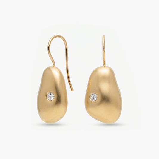 Pendientes con forma irregular de plata 1ª ley con baño de oro 18K topacio blanco 33 mm BLOWN