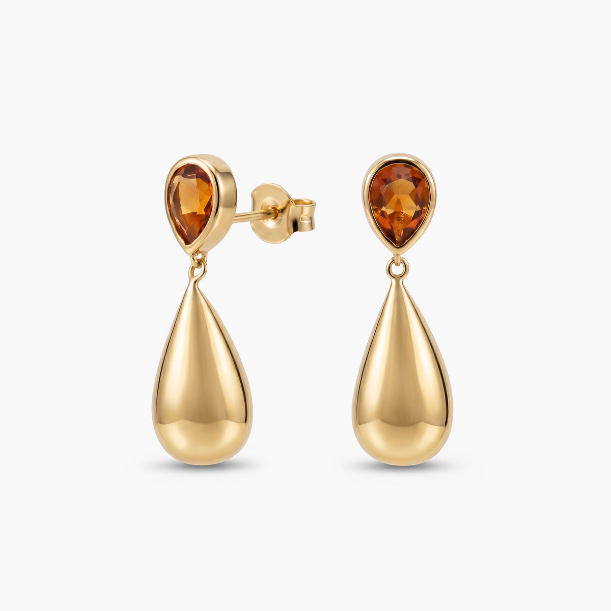 Pendientes largos de plata 1ª ley con baño de oro 18K citrino 26 mm BLOWN