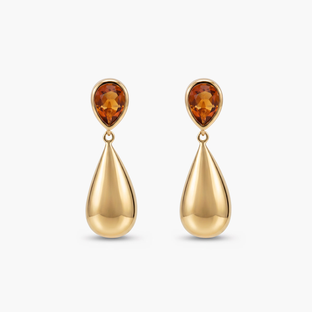 Pendientes largos de plata 1ª ley con baño de oro 18K citrino 26 mm BLOWN