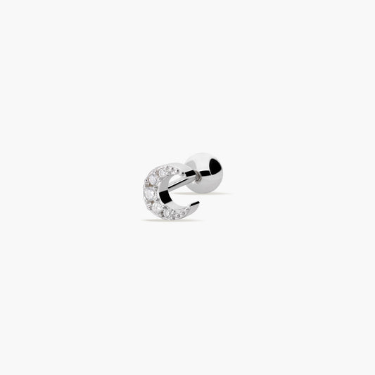 Piercing de oreja de plata 1ª ley circonitas luna 5 mm