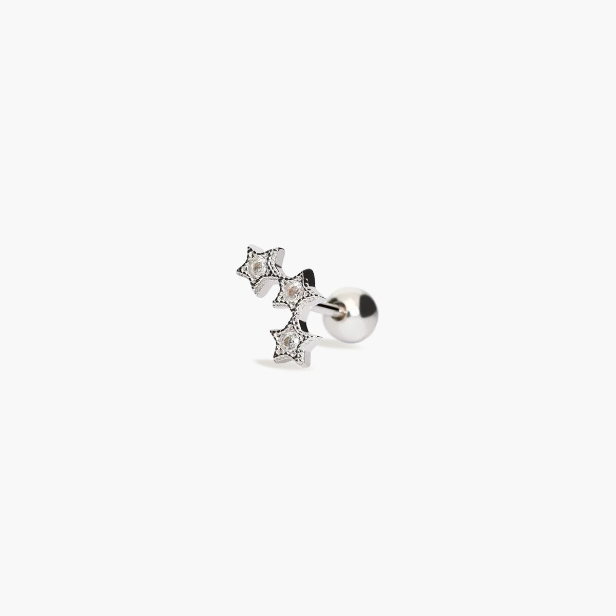 Piercing de oreja de plata 1ª ley circonitas estrellas 10 mm