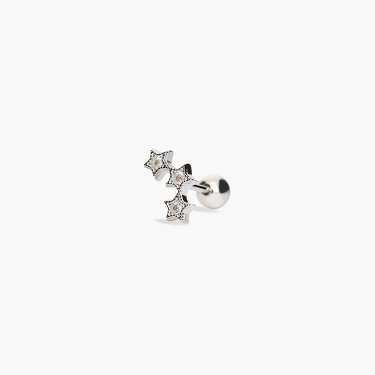 Piercing de oreja de plata 1ª ley circonitas estrellas 10 mm
