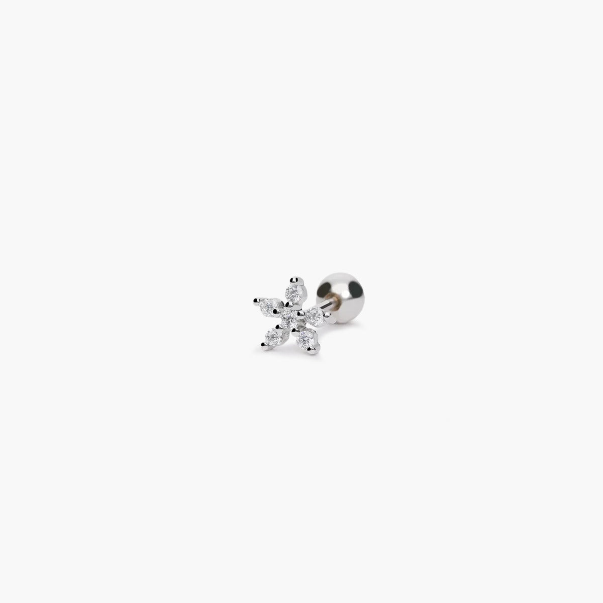 Piercing de oreja de plata 1ª ley circonitas flor 6 mm