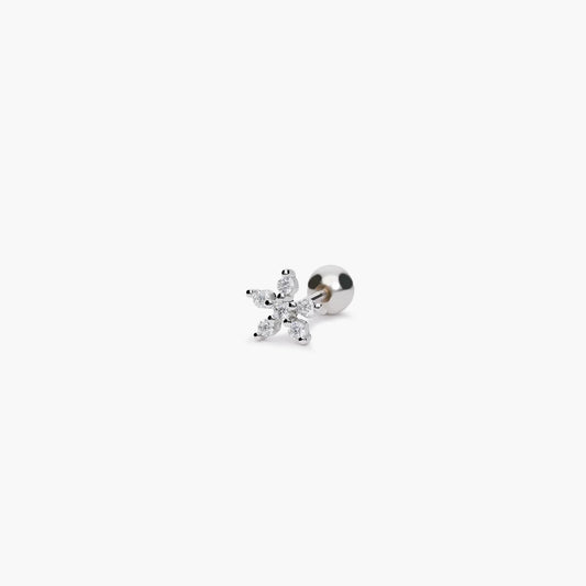 Piercing de oreja de plata 1ª ley circonitas flor 6 mm