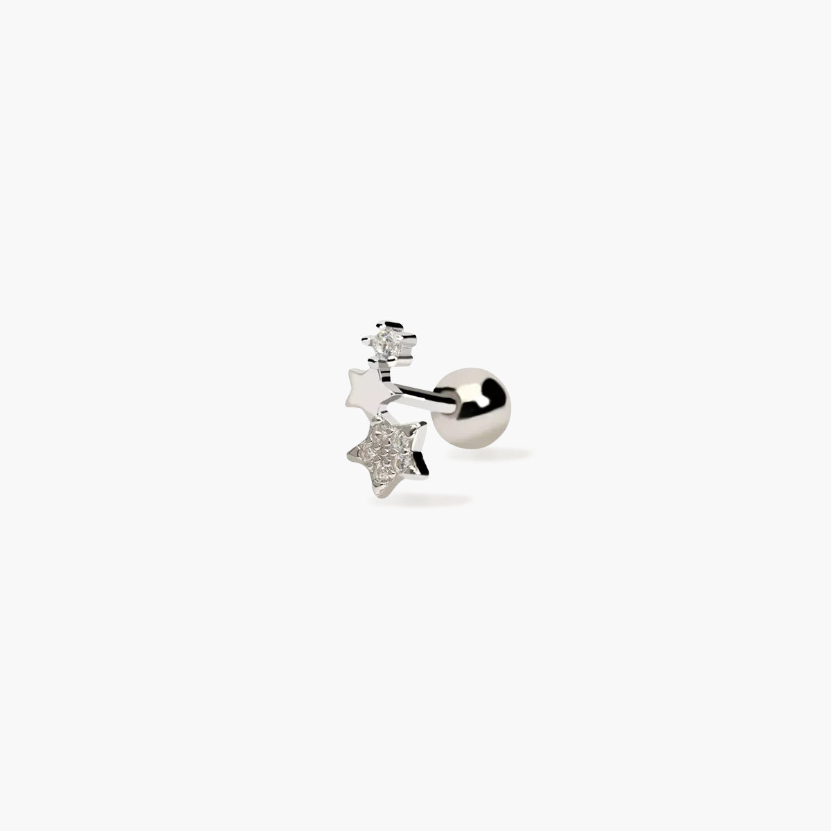 Piercing de oreja de plata 1ª ley circonitas estrellas 8 mm