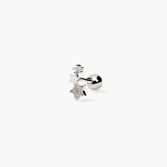 Piercing de oreja de plata 1ª ley circonitas estrellas 8 mm