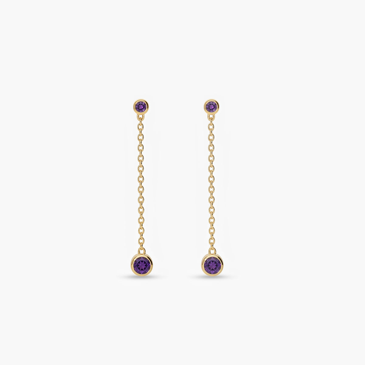 Pendientes largos de plata 1ª ley con baño de oro 18K amatista violeta 33 mm WHISPERS