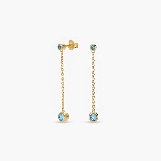 Pendientes largos de plata 1ª ley con baño de oro 18K topacio azul 33 mm WHISPERS