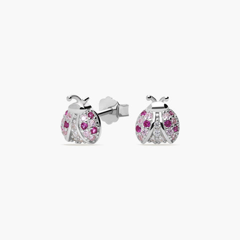Pendientes mariquita de plata 1ª ley circonitas rosa 7 mm