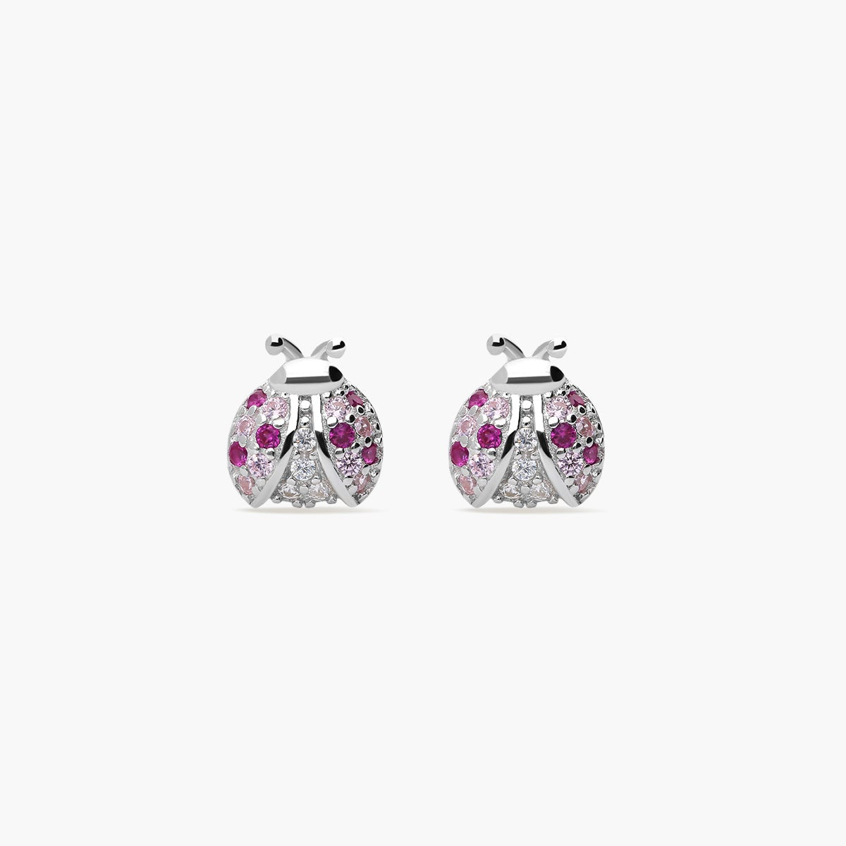 Pendientes mariquita de plata 1ª ley circonitas rosa 7 mm